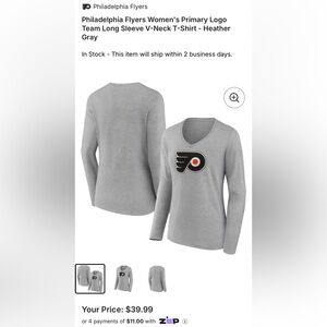 Grey Philadelphia Flyers long sleeve vneck t shirt